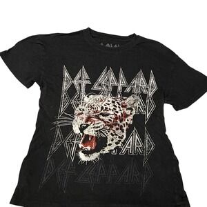 Def Leppard Shirt Womens S Black Crew Neck Spellout Retro Graphic Rock Band Tee